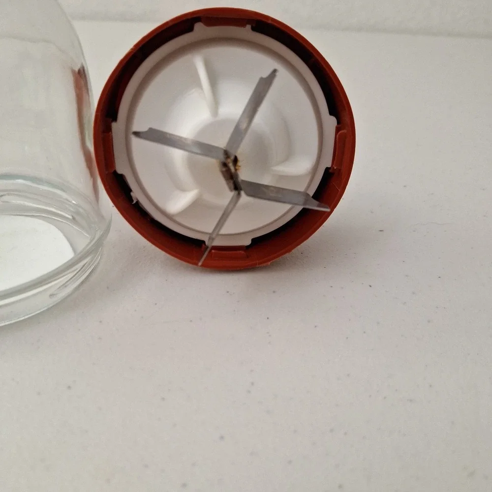 Vintage Gemco Glass Jar Nut and Food Chopper Red Brown Lid